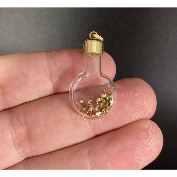 14K GLASS LIGHT BULB PENDANT WITH YELLOW GOLD FLAKES INSIDE - Picture 3 of 8